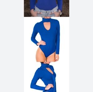 Blue Long Sleeve Mock Neck bodysuit size medium